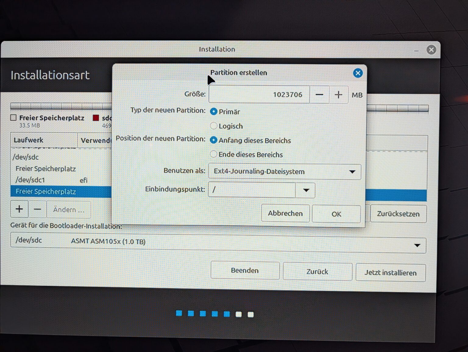 Linux auf einer externen Festplatte installieren