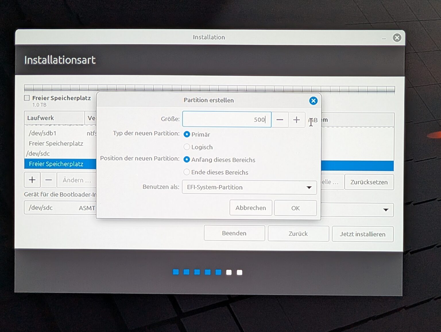 Linux auf einer externen Festplatte installieren