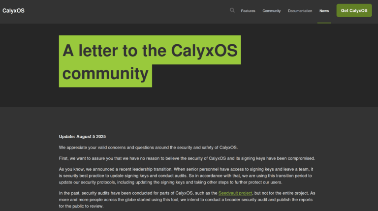 CalyxOS: Android-Custom-ROM legt Entwicklung auf Eis