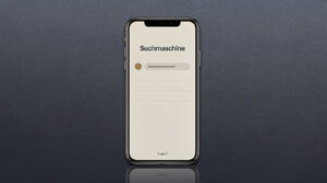 Smartphone von oben fotografiert. Auf dem Bildschirm ein Systemdialog mit der Überschrift Suchmaschine, darunter eine einzige auswählbare Zeile, drei leere graue Platzhalterzeilen und der Hinweis 1 von 1. Der Auswahlbildschirm ist da, zu wählen gibt es nichts.