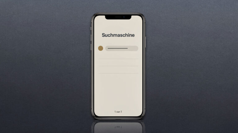 Smartphone von oben fotografiert. Auf dem Bildschirm ein Systemdialog mit der Überschrift Suchmaschine, darunter eine einzige auswählbare Zeile, drei leere graue Platzhalterzeilen und der Hinweis 1 von 1. Der Auswahlbildschirm ist da, zu wählen gibt es nichts.